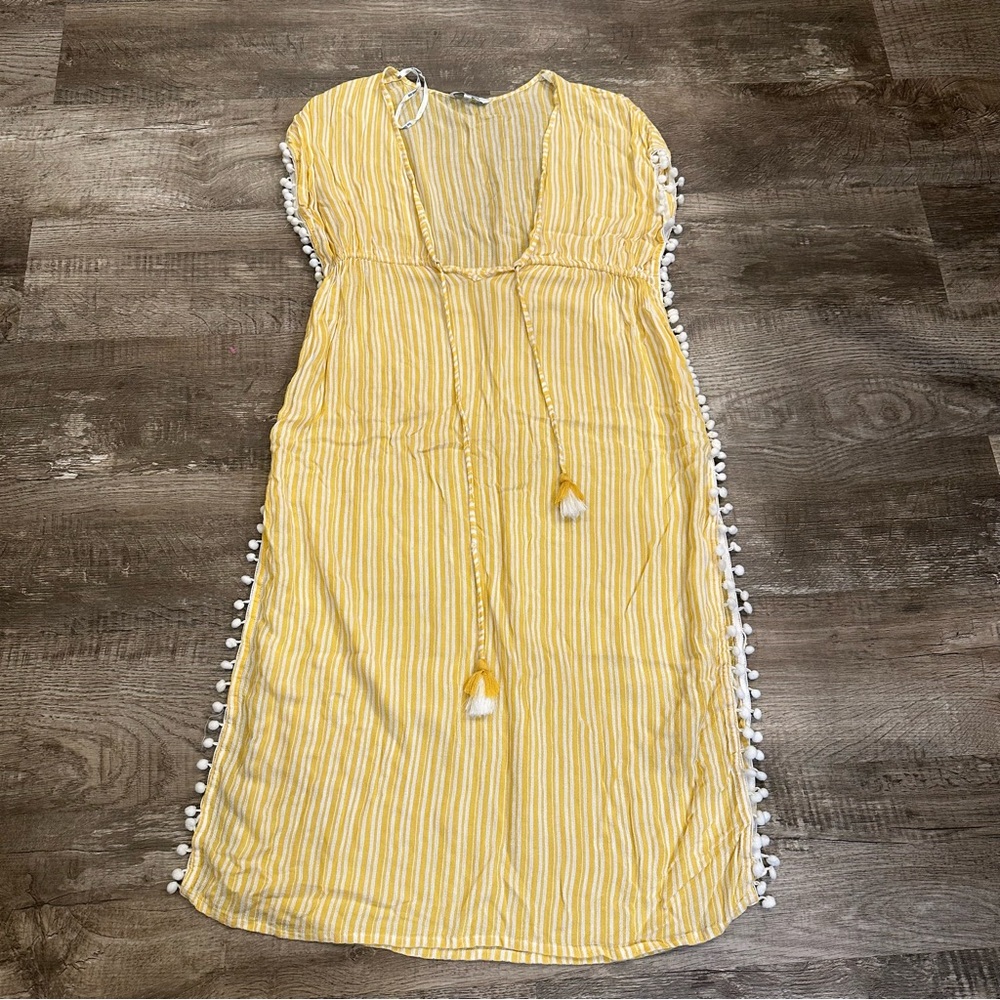 Blue Island Women's Large Yellow and White Swimsuit Coverup